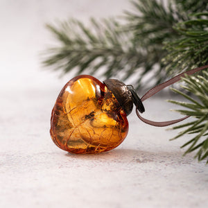 Set of 6 Small 1" Honey Crackle Glass Hearts