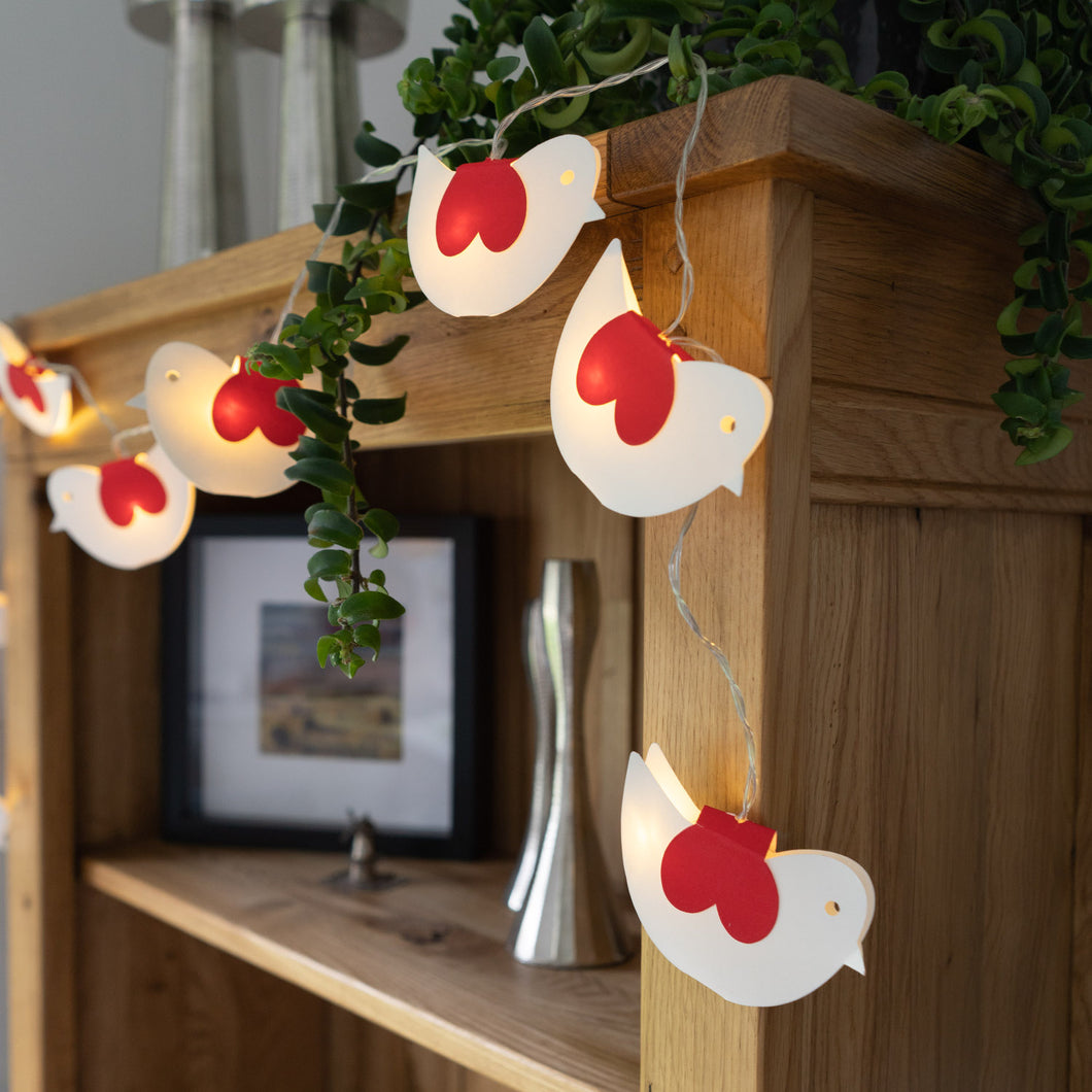 Red & White Bird Paper String Lights